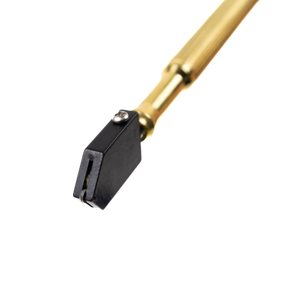 Packshot Brass Handle Oil Filled Glass Cutter-Close up Cuttinghead– yellow