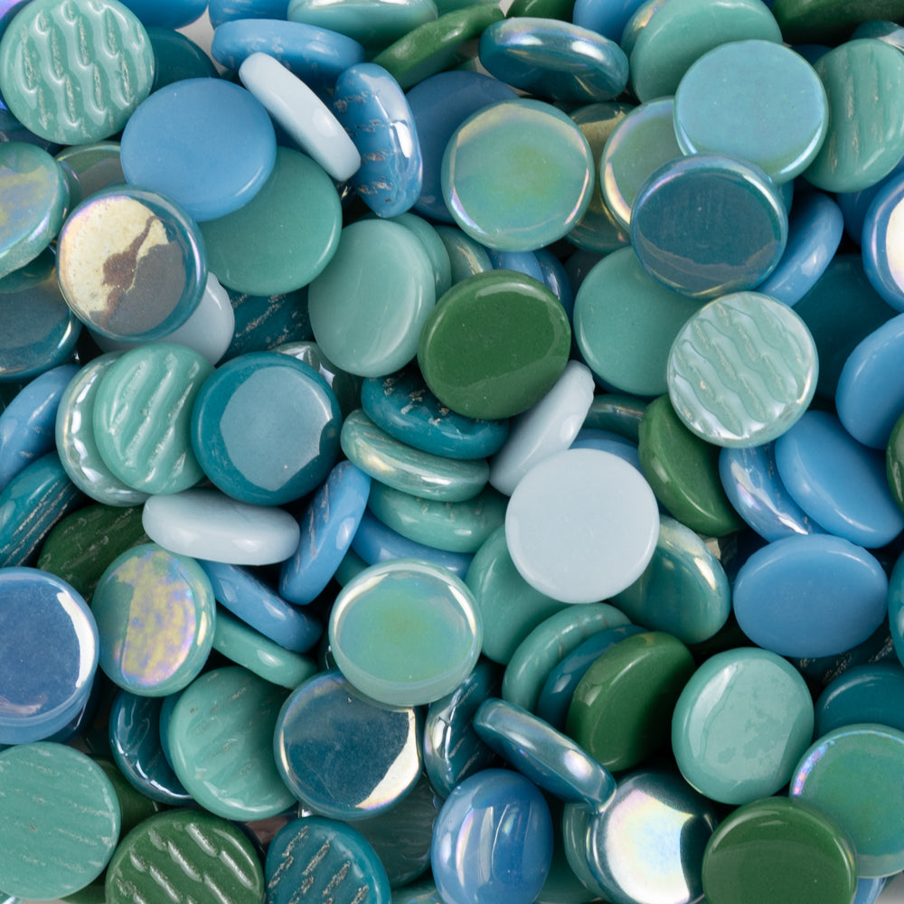 Rund Glasplatta 18mm Turkos Mix
