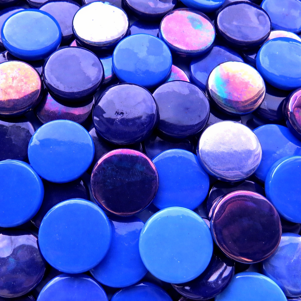 Pastilles De Verre 18mm  Mélange Bleu