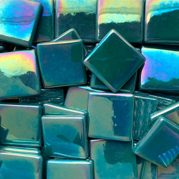 Pâtes De Verre  25mm Cyan Foncé Iridescent
