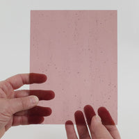 Video of the Old Rose glass plate in transparent pink, 15x19cm, held up and tilted to show its pattern and transparency
