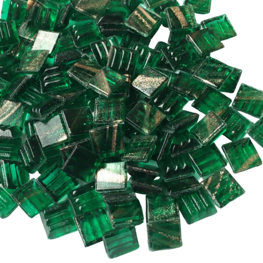 Verre Mosaique - glass mosaic -Glasmosaik-glasmozaïek-Glasmozaiek met Goud Dooradert 10mm Bosgroen - mosaicshop