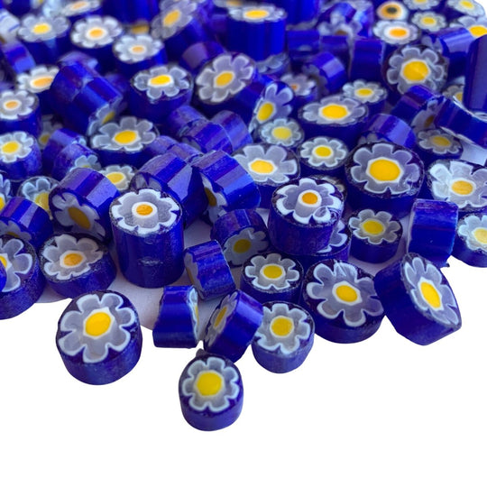 Millefiori Blue/White Yellow Flower 10/11 Translucent