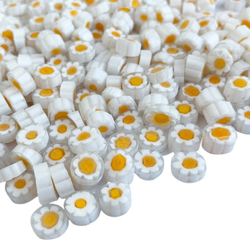 Verre Mosaique - glass mosaic -Glasmosaik-glasmozaïek-Millefiori Witte Margriet 11/12 doorzichtig - mosaicshop