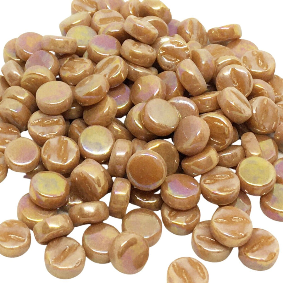 Verre Mosaique - glass mosaic -Glasmosaik-glasmozaïek-Mini Rondjes Parelmoer 8mm Bruine Suiker - mosaicshop