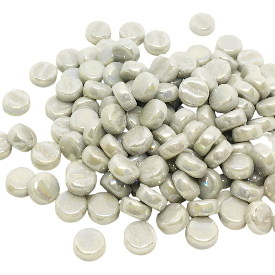 Verre Mosaique - glass mosaic -Glasmosaik-glasmozaïek-Mini Rondjes Parelmoer 8mm Lichtgrijs - mosaicshop