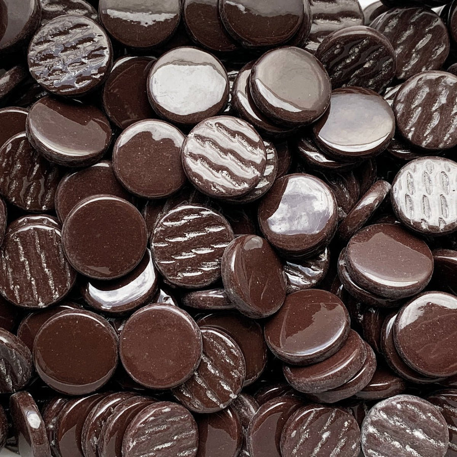 Verre Mosaique - glass mosaic -Glasmosaik-glasmozaïek-Ronde Glastegel 18mm Merbau - mosaicshop