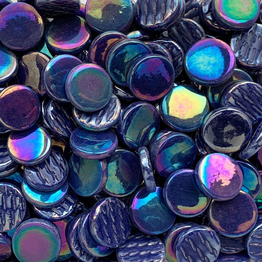 Verre Mosaique - glass mosaic -Glasmosaik-glasmozaïek-Ronde Glastegel Parelmoer 18mm Donkerblauw - mosaicshop