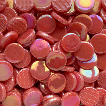 Verre Mosaique - glass mosaic -Glasmosaik-glasmozaïek-Ronde Glastegel Parelmoer 18mm Oranje Rood - mosaicshop