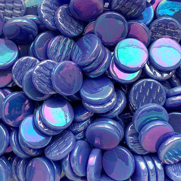 Verre Mosaique - glass mosaic -Glasmosaik-glasmozaïek-Ronde Glastegel Parelmoer 18mm Warm Blauw - mosaicshop